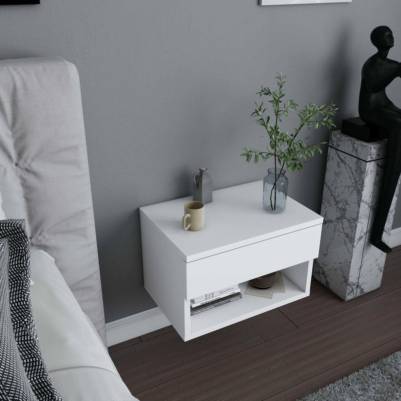 Claunch 44.6cm W Manufactured Wood Bedside Table, White