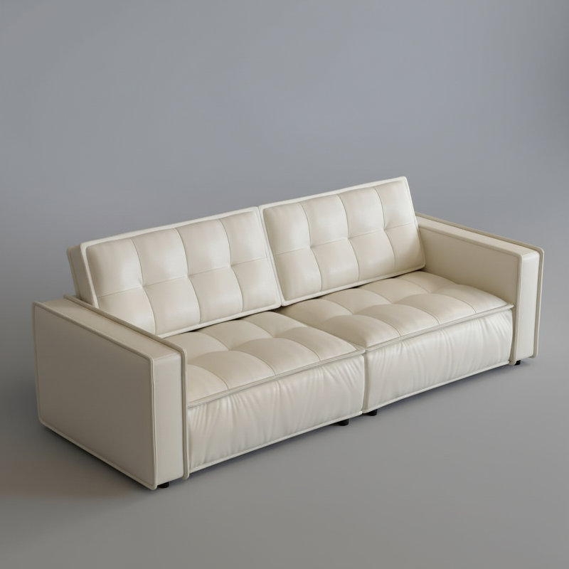 95" Genuine Leather Sofa With Solid Wood Frame, Modern Tufted Design, Spacious Seating
