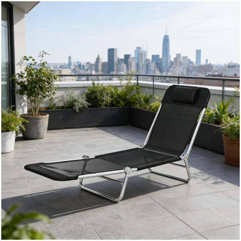 Fauteuil de bronzage pratique, méridienne pliante, Noir, argent