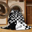Tapis à motif damier moderne bleu à motif lavable à la machine-2005834777