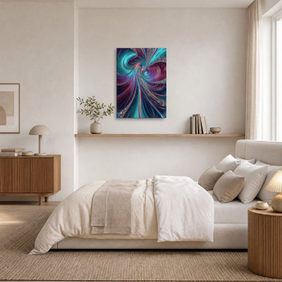 Tableau sur toile à motif fractal tourbillonnant turquoise et violet