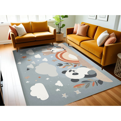 Indigo Safari Washable Cute Animals Kids Rug
