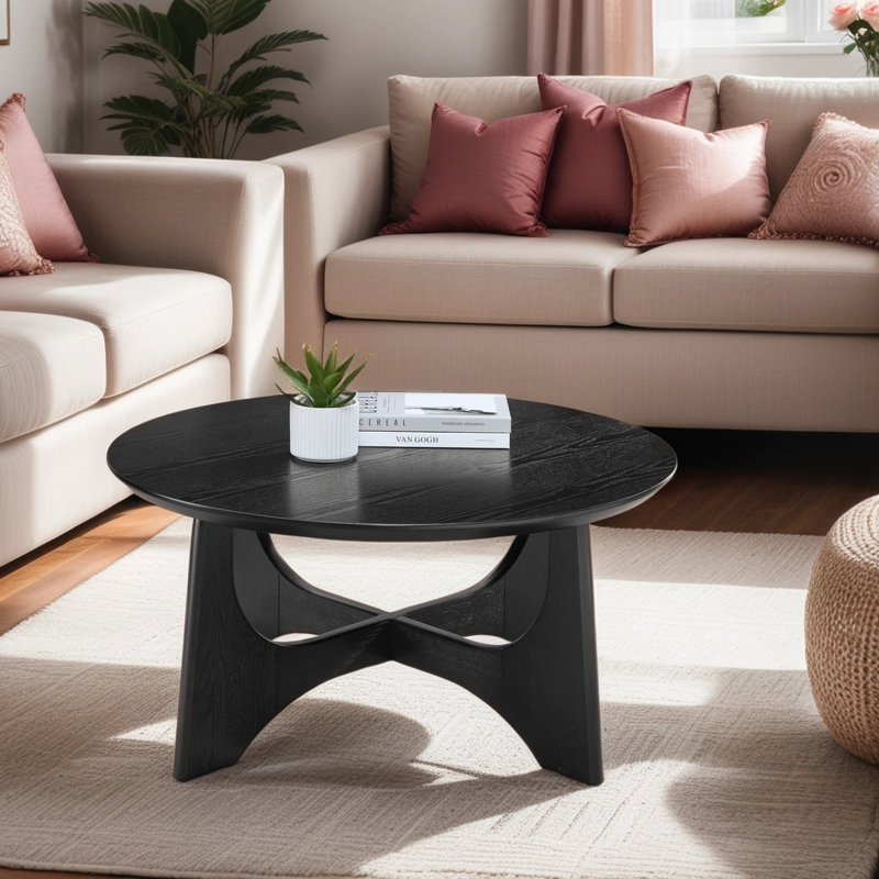 Table basse ronde en bois Urian, Noir