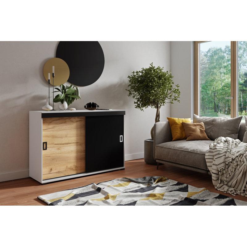 Torzsok 2 - Door Standard Accent Cabinet, 94cm H x 140cm W x 45cm D, Black/Natural/White