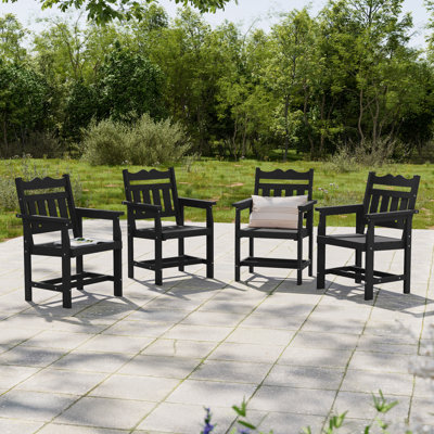 Outdoor Dining Chairs Set of 4, All-Weather HIPS Plastic Patio Dining Chairs with Ergonomic Design & 350 lbs Capacity, Heavy Duty Armchairs for Backyard, Deck, Garden, Lawn, Porch