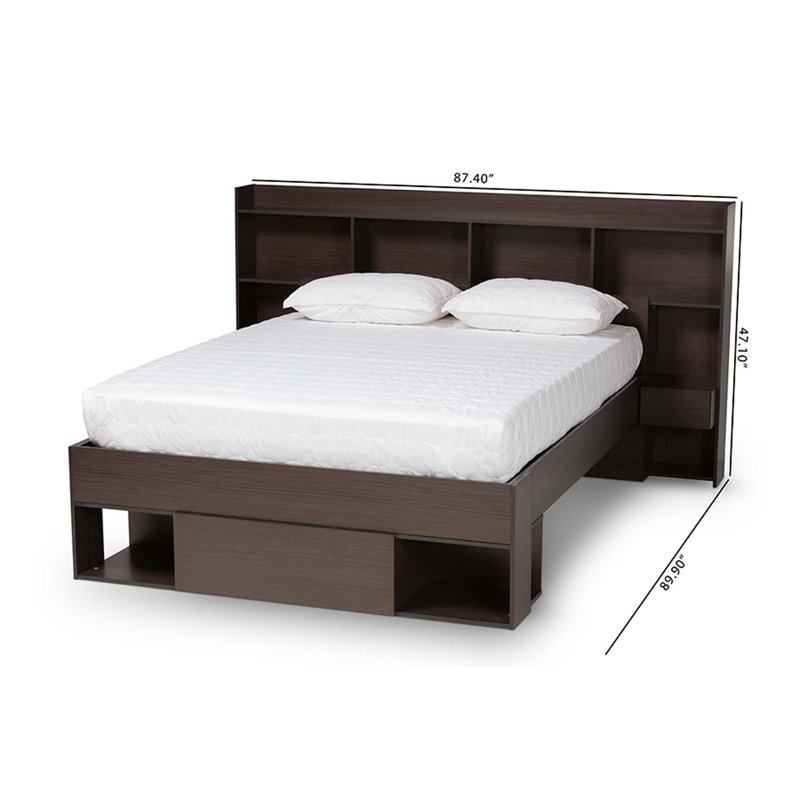 Dexton Dark Brown Queen Wood Platform Storage Bed with Shelves