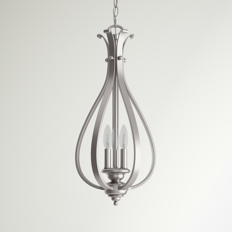 Leanna 3-Light Dimmable Teardrop Lantern Chandelier, Brushed Nickel