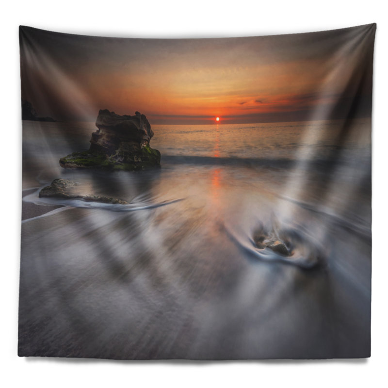 Tapisserie plage plage orageuse avec vagues blanches, H 32 po x l 39 po