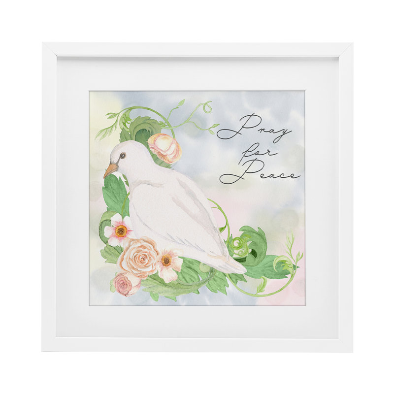 «Pray For Peace Dove», reproduction sous verre encadrée, par Lee Ann Sanders, H 16 po x l 16 po, Cadre blanc côtier