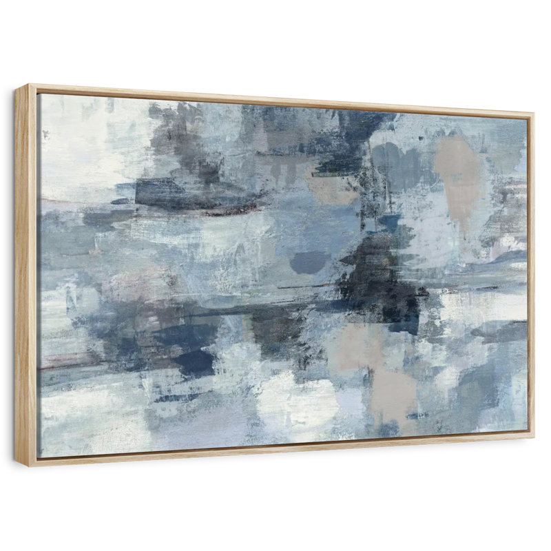 Indigo dans les nuages et culture grise, 19 po x 13 po, Cadre flottant en bois naturel