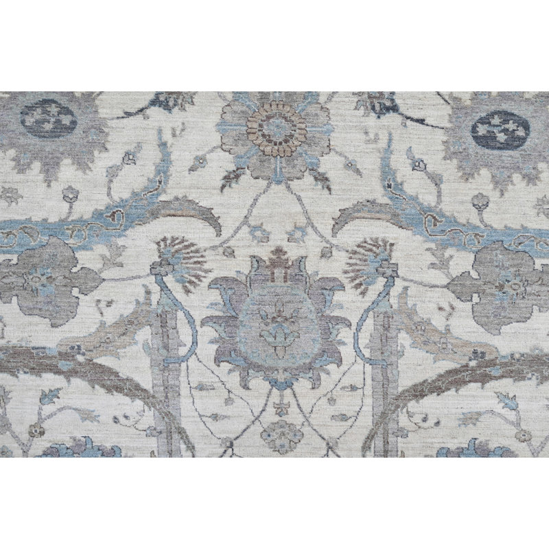 Tapis ivoire et argent noué à la main de haute qualité