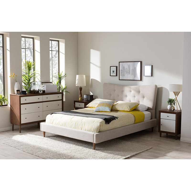 Belony Upholstered Platform Bed, Beige, King