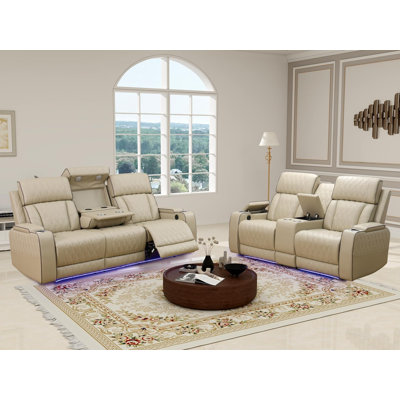 Ensemble de canapé inclinable électrique 2 pièces avec éclairage DEL, recharge sans fil, ports USB, porte-gobelets et console rabattable