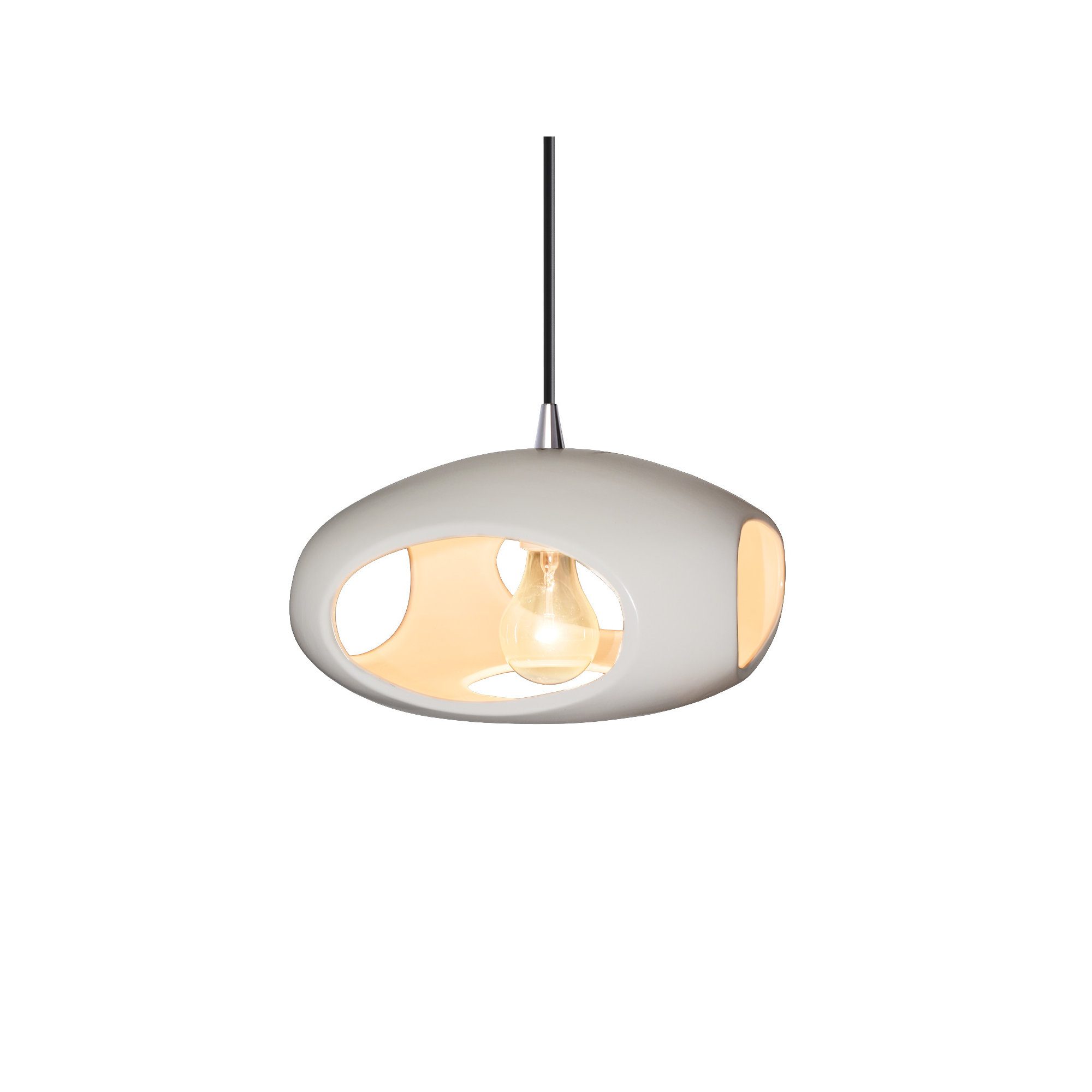 Logan Single Light Ceramic Dimmable Pendant, Polished Chrome, Matte White