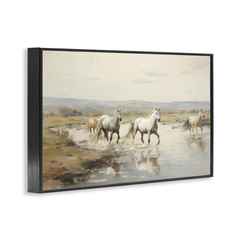 «Free Horses Courir», estampe numérique encadrée par Petal Prints Design, Giclée encadrée noir minuit, H 20 po x l 30 po