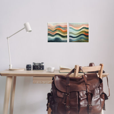 Earth Tone Fluid Waves  2 PC Wall Plaque Art Set by Lazar Studio