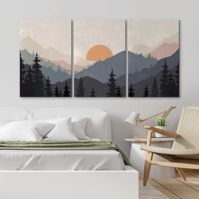 "Sun Mountain Landscape" Tranquil Orange Sunset Layered Hills, H 36 po x l 72 po, Toile tendue, Sans cadre
