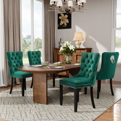Modern Velvet Tufted Solid Wood Kitchen Chairs Upholstered Dining Chairs Set of 4