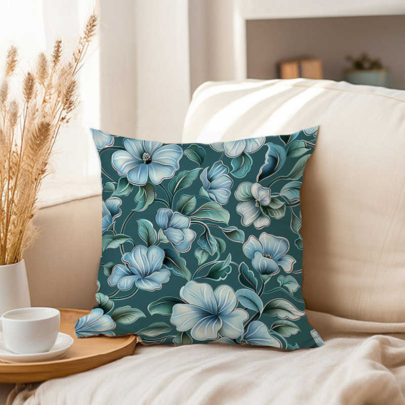 Floral Aquamarine Flowers II Modern, 18"H x 18"W