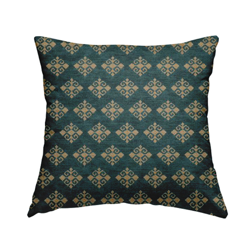 Woodson Square Throw Cushion, Green/Gold, 55cm H x 55cm W x 5cm D