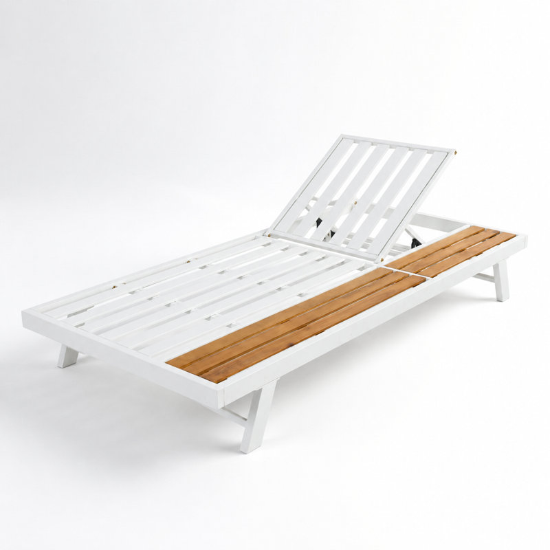 Structure de chaise longue d'extérieur avec dossier réglable à plusieurs positions, surface de rangement plate intégrée, fabrication durable de matériaux mixtes, capacité de poids de 400 lb, siège à lattes