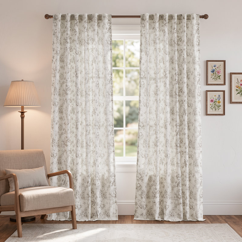 Panneaux de rideaux semi-transparents en lin, Taupe, L 50 po x L 96 po