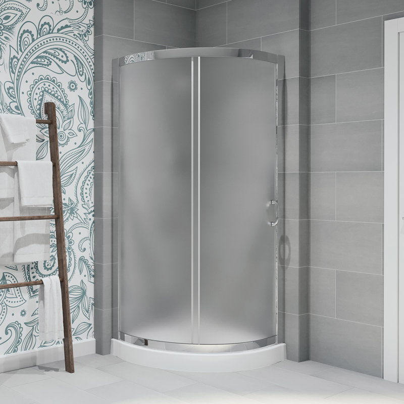 OVE Decors Breeze Premium 33 in. Round Shower Kit w/ Frosted, Base in Chrome Finish