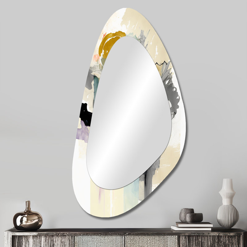 Alizarin Order - Liquid Ink Unique Shape Unique Wall Mirror, Modern Asymmetrical Mirror, Printed Metal Art