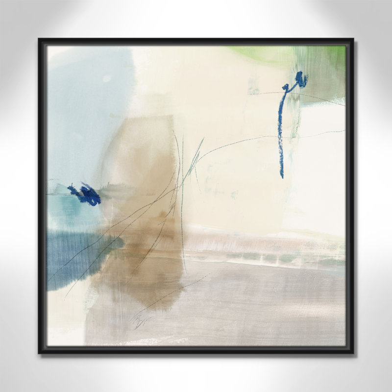 «Aquamarine Whispers II» par Casa Fine Arts, Toile avec cadre flottant noir, Pas de tapis, H 25,5 po x l 25,5 po x P 2 po