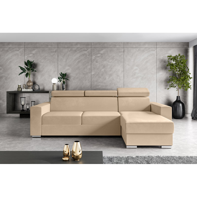 Philbert Corner Sofa Bed, Beige Polyester, Right Hand Facing
