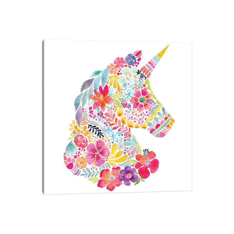 Floral Silhouette: Unicorn by Stephanie Corfee - Wrapped Canvas Painting, 30.48 cm H x 30.48 cm W