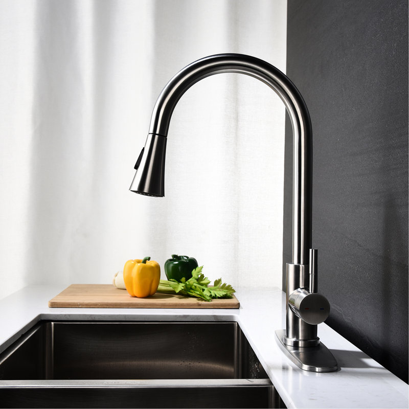 Robinet de cuisine en nickel brossé, douchette extractible, matériau en acier inoxydable, installation simple et sans effort
