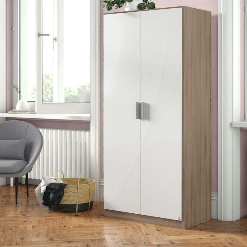 Celle 1 Door Wardrobe, Highgloss white and alpine white, 2 Doors: 91cm