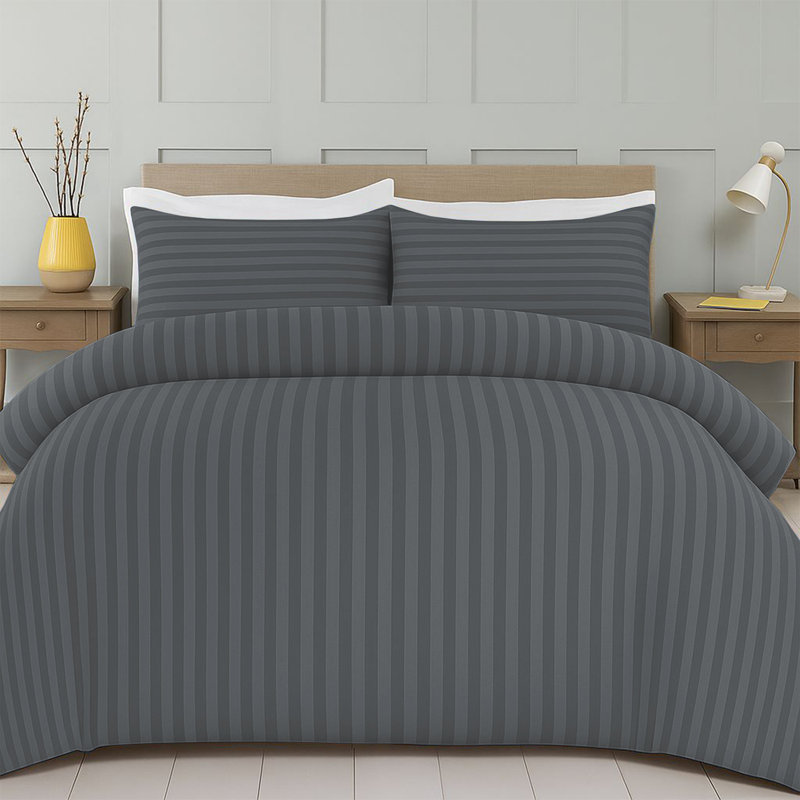 Striped Microfiber Duvet Cover Set, 4-Piece With Fitted Sheet & Pillowcases , Single Duvet Cover + 2 Additional Pieces