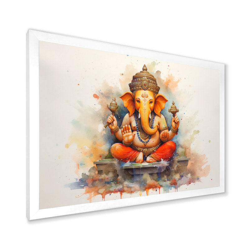 Éléphant vibrant d'Hinduisim II, H 16 po x l 32 po x P 1 po, Cadre simple blanc
