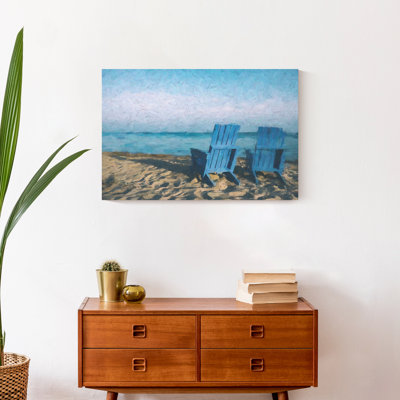 «Blue Beach Chairs», reproduction d'art sur toile tendue
