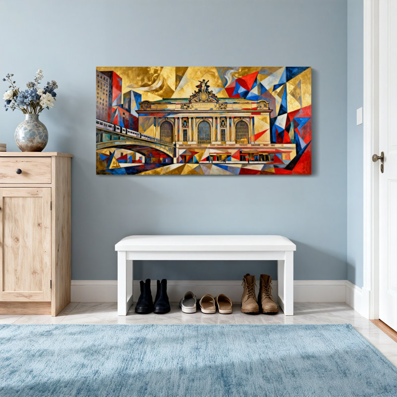 «Scenic & Cityscapes Abstract Geometric Cityscape Architecture», œuvre d'art, H 16 po x l 32 po