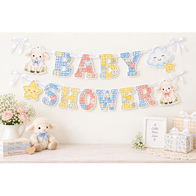 Bannière en patchwork « Petit agneau » pour fête prénatale, guirlande matelassée « Moutons, nuages, étoiles », décoration de fête pour chambre d'enfant en carton
