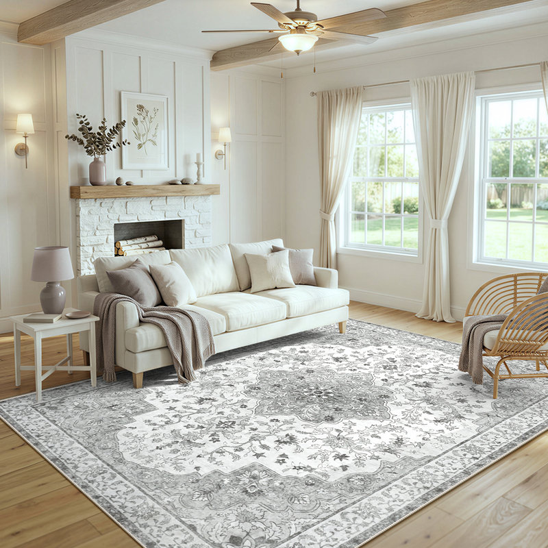 Oriental Inspired Vintage Machine Washable Area with Non-Slip Backing for High Traffic Area, Living Room, Bed Room, Kitchen, Hallway, Entryway Rug