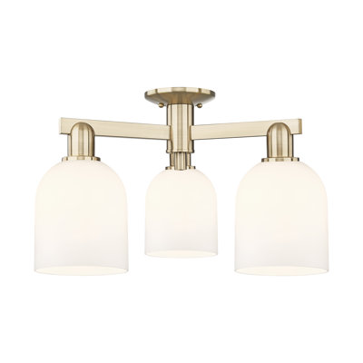 Arcadia - Bella - Plafonnier semi-encastré 23 po 3 lumières - Finition bronze champagne - Abat-jour blanc
