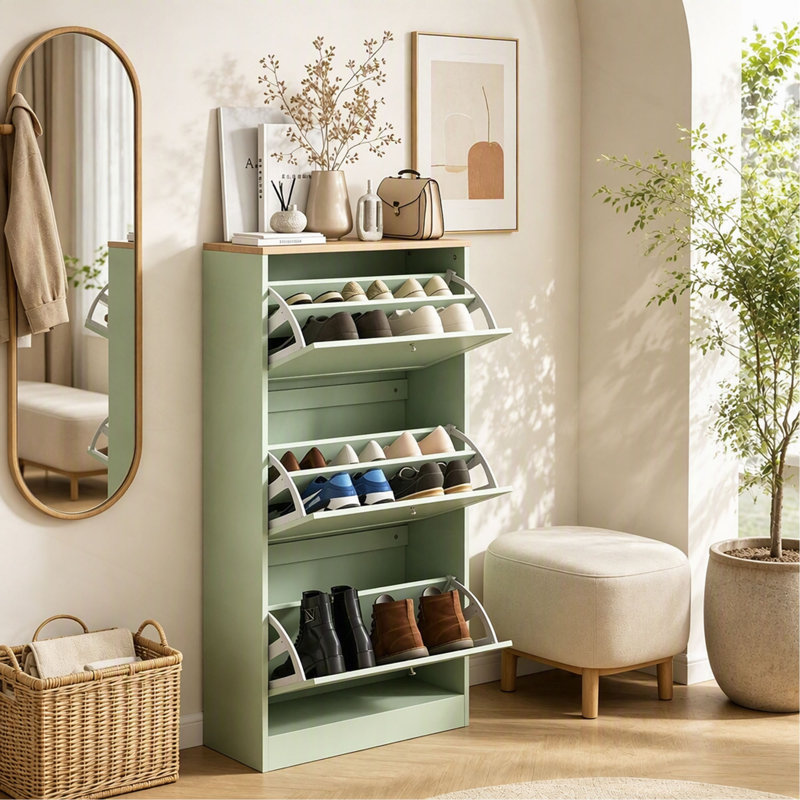 Armoire à chaussures élégante, étagère à chaussures fonctionnelle, unité de rangement pour chaussures, rangement de rangement peu encombrant