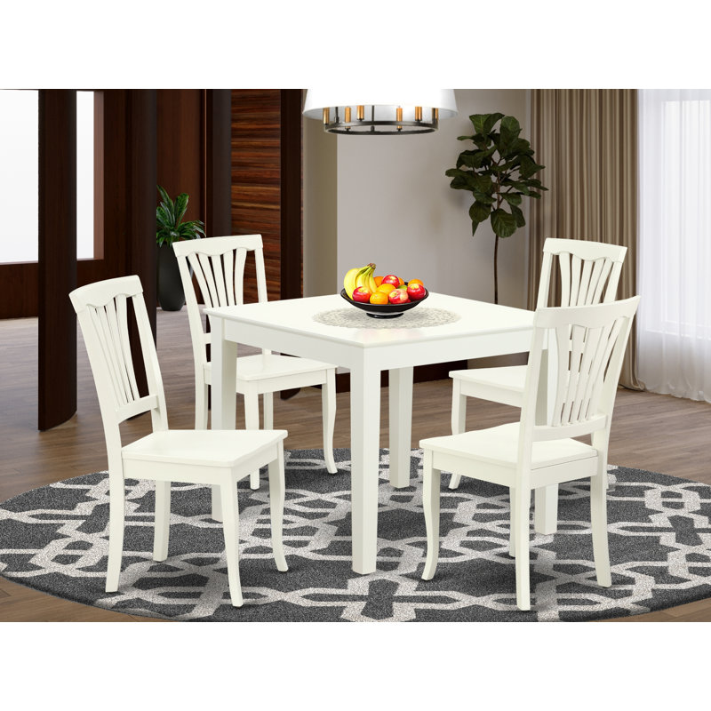 5 Piece Dinette Set for 4 Includes a Square Dining Room Table and 4 Dining Chairs, Linen White