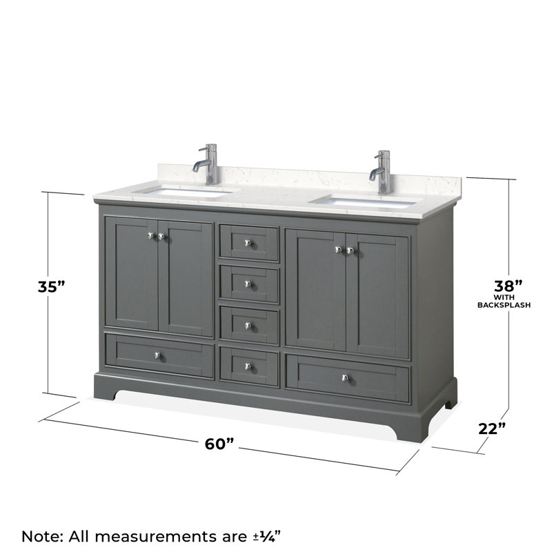 Deborah 60'' Double Bathroom Vanity with Marble Top, Polished Chrome, Carrara Cultured Marble, Dark Gray