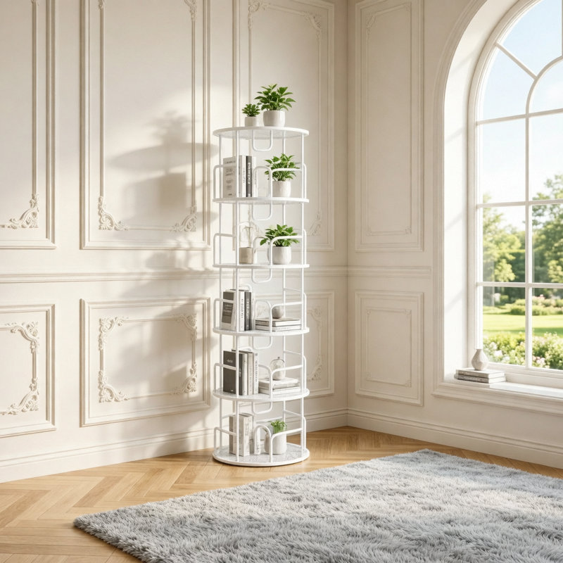 Bibliothèque rotative pivotante à 5 niveaux avec bibliothèque rotative à 360 degrés pour un rangement et une présentation peu encombrants dans n'importe quelle pièce