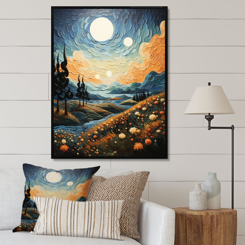Champ de blé Vangogh avec cyprès, H 44 po x l 34 po x P 1,5 po, Cadre flottant noir