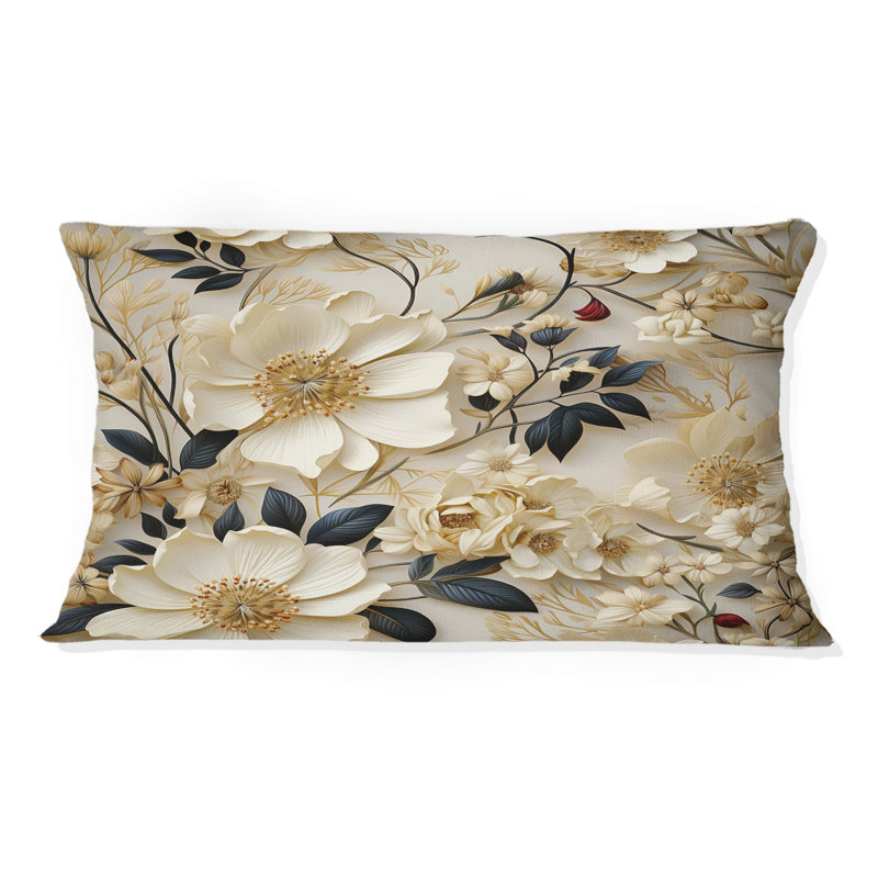 Crème délicate dentelle fleur Botanics I - coussin à imprimé floral