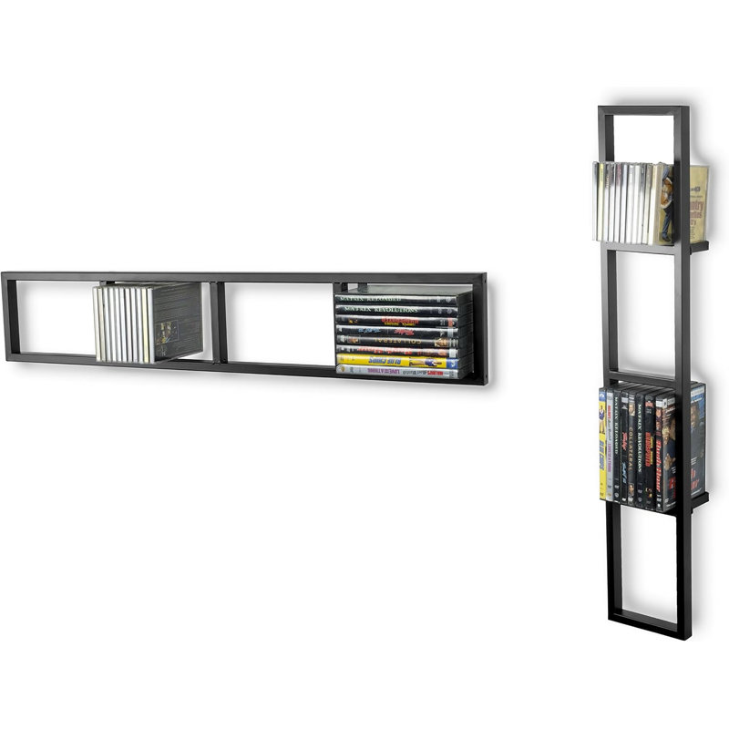 Étagère murale flottante en métal noir de 86 cm (34 pouces) pour CD et DVD, ensemble de 2