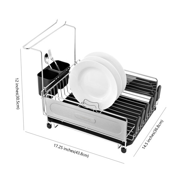 Fuleadture 2 Tier Dish Drying Rack with Drainboard, Black 