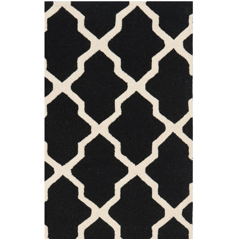 Tapis en laine touffeté à la main Cannen, Tapis de couloir 2 pi 6 po x 10 pi, Noir/Ivoire