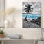 «Black and White Palm Tree Over Turquoise Ocean Waves», art mural sur toile-133915567